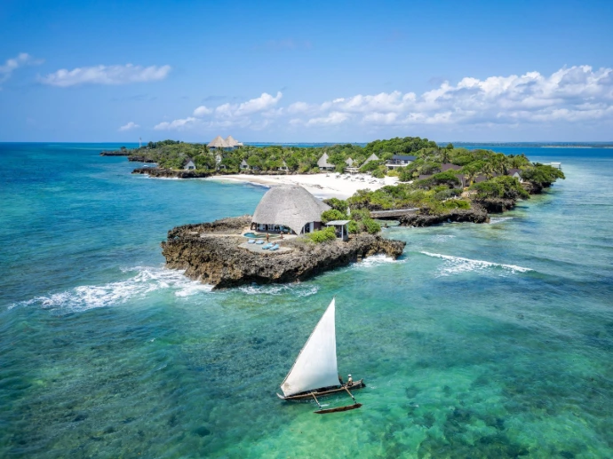 Aerial view of Chale Island luxury resort Kenya